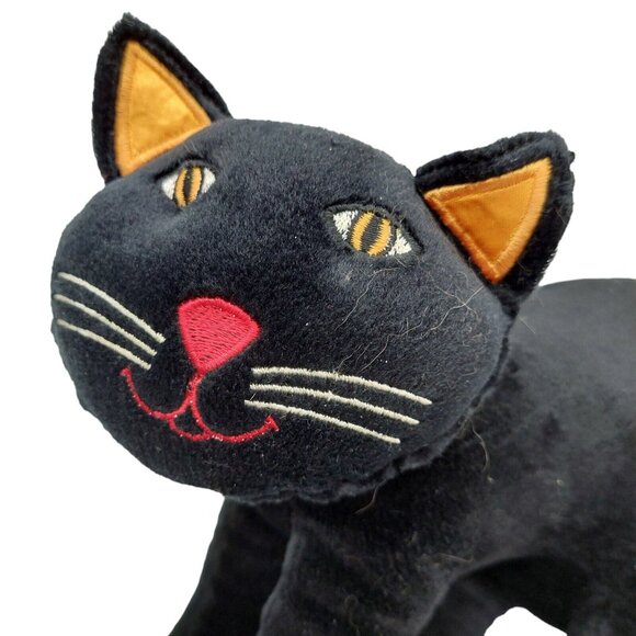 Black Halloween Cat Plush Hunched Up Orange Ribbon Good Stuff - Picture 2 of 9